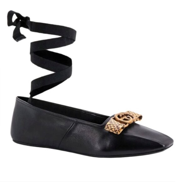 Gucci GG Python Bow Leather Ballet Flats - Picture 7 of 15
